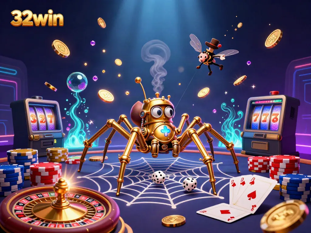 Experience thrilling gameplay with 32win's golden spider and vivid casino elements.